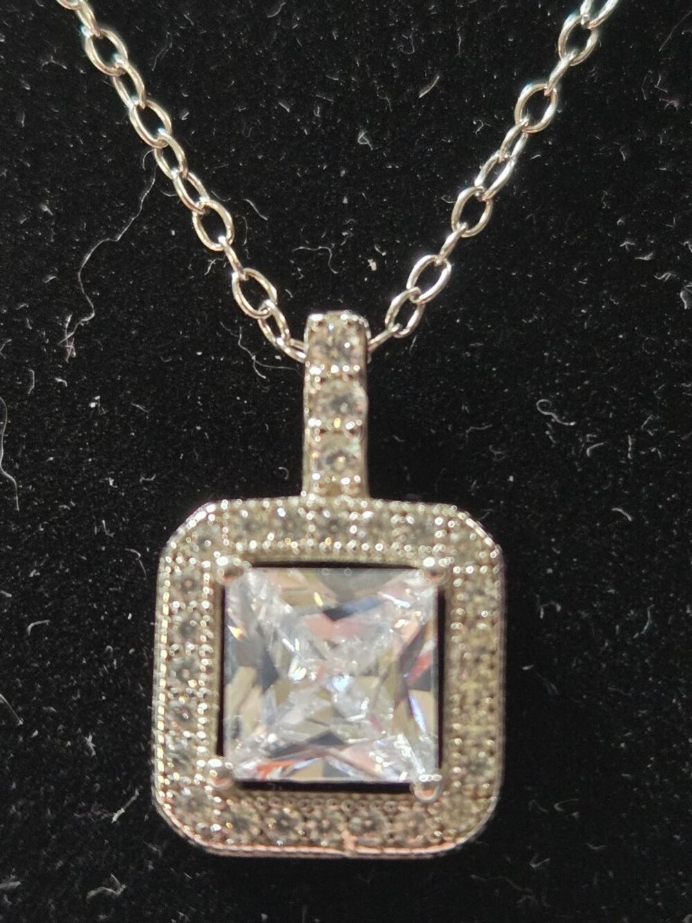 Dainty Silver Necklace Square Stone Pendant with 925 chain